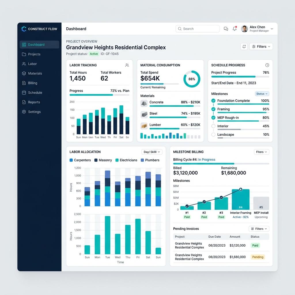 Civil Construction App Dashboard Preview